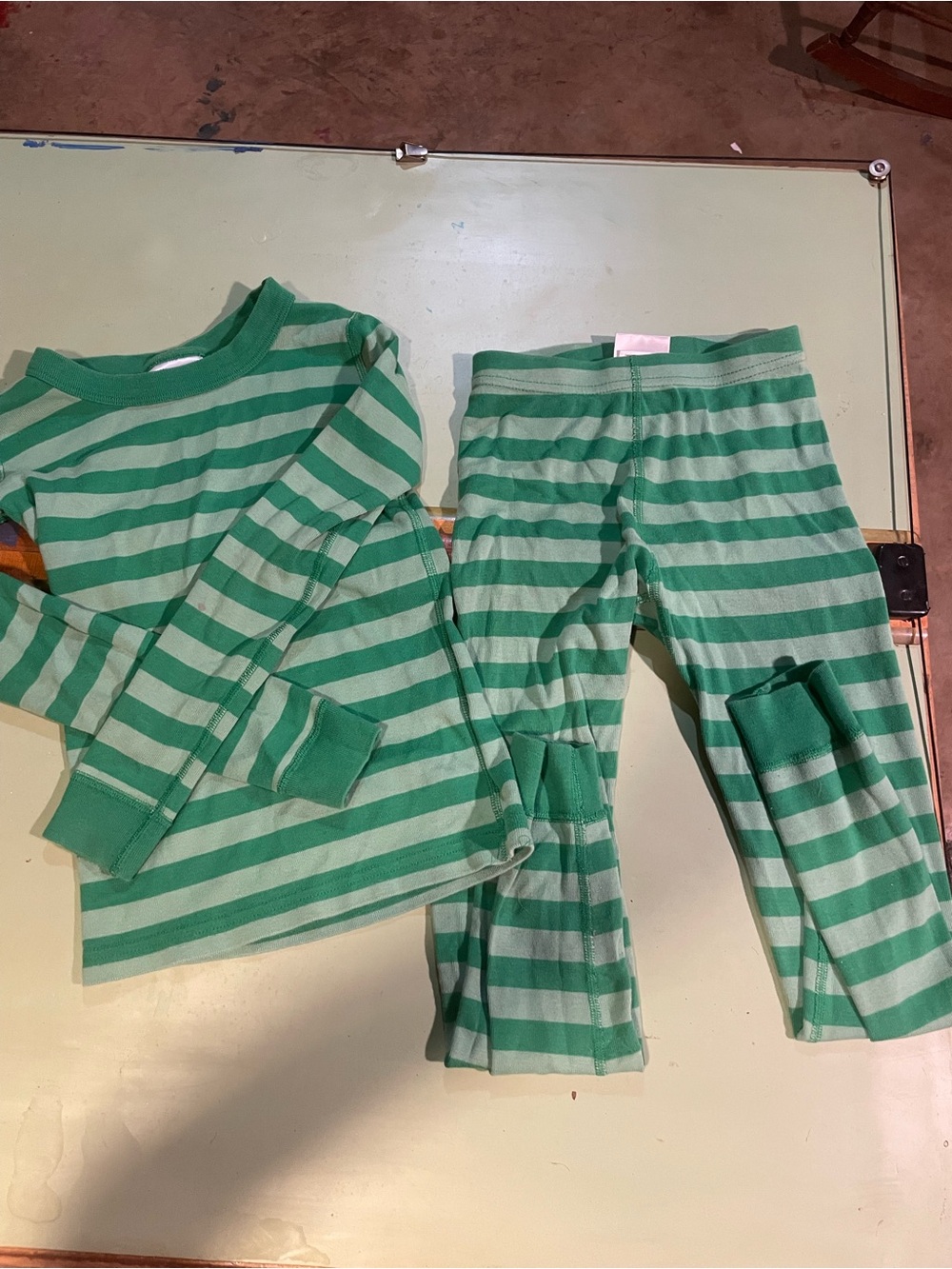 Hanna Andersson Green Striped Kids Pajama Set - Long Sleeve Top & Pants
